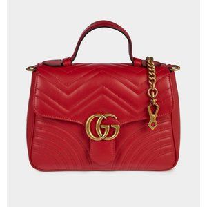 GUCCI RED LEATHER GG MARMONT TOP HANDLE BAG